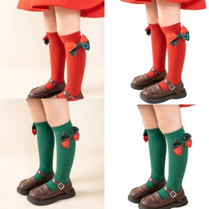 XGB Thoáng Khí Giáng Sinh Nơ Tất Cotton Đầu Gối Bé Gái Mềm Tất