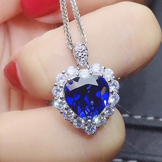 ❤ Dây Chuyền Mặt Trái Tim Đính Đá sapphire Sang Trọng Cho Cặp Đôi