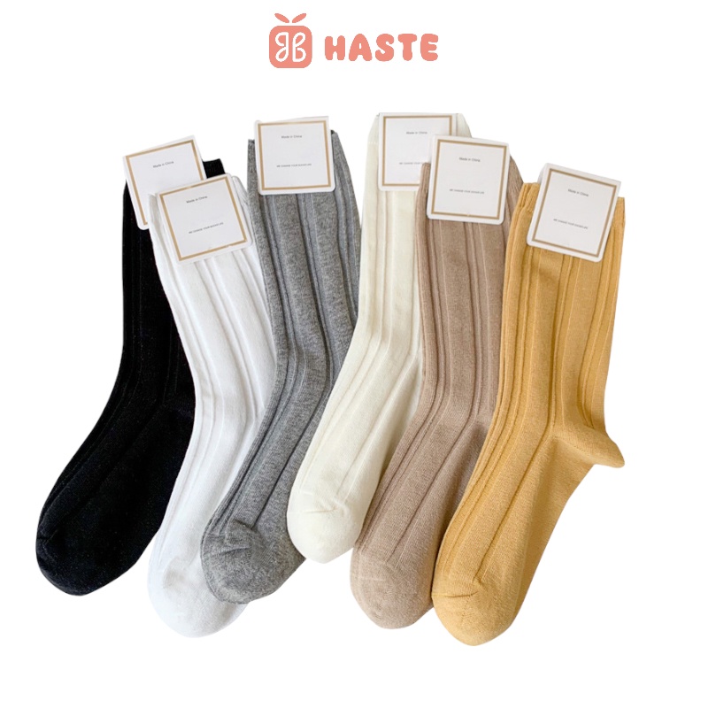 [Có sẵn] Vớ Tất Nam Nữ Màu Trơn Cổ Cao Thoáng Mát Mềm Mịn Kiểu Dáng Đơn Giản Basic Phong Cách Nhật Bản