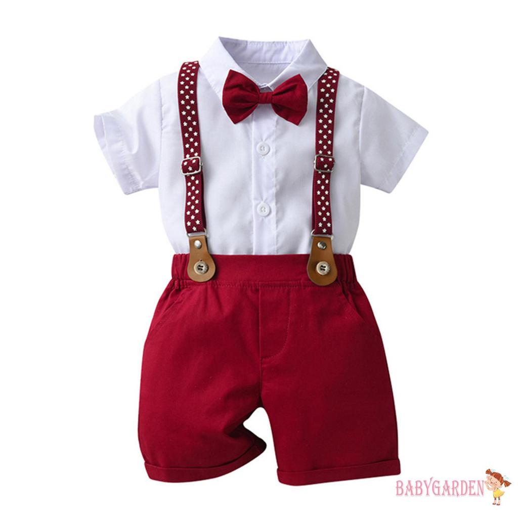Bộ quần áo bé trai 6 tháng-5 tuổi Áo sơ mi ngắn tay có thắt nơ + Quần Short tổng thể cho năm mới Giáng sinh