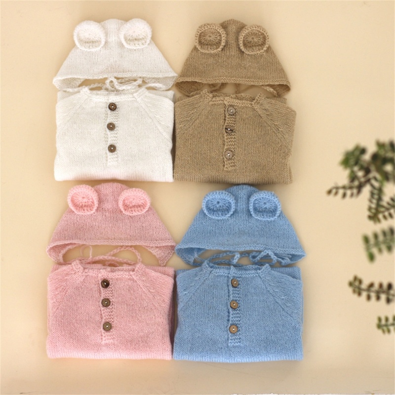 Dasbsug Bé Ảnh Trang Phục Phụ Kiện Ảnh Gấu Ngộ nghĩnh Áo Liền Quần Gấu Mũ Tai Bộ Trang Phục
