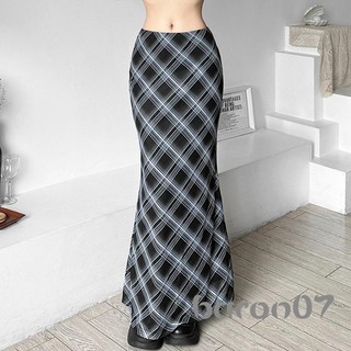 Phụ Nữ Váy Dài Grunge Kẻ Sọc Cao Cấp Gói Hông Váy Vintage Ôm Phù Hợp Với Váy Dạo Phố