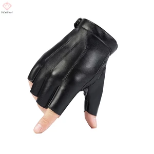 Găng tay nam không ngón da động cơ punk đen, chiến thuật ngoài trời, lái xe, nửa ngón