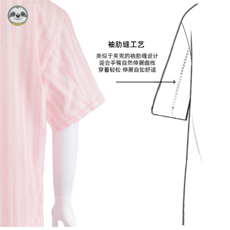 Bộ Đồ Ngủ Cotton Mỏng Mềm Mại / Tay Ngắn Hai Lớp / Kẻ Sọc Không Đường May Phong Cách Muji Nhật Bản Cho Nữ