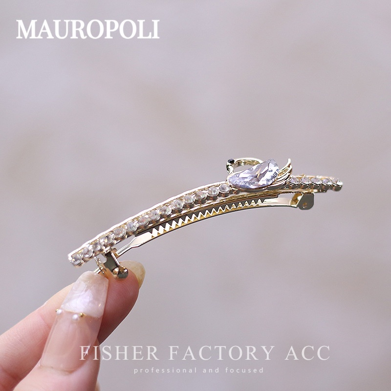 Mauropoli Kẹp tóc thiên nga nữ đính kim cương, sang trọng, cao cấp, phụ kiện tóc thời trang, kẹp đuôi ngựa/bên
