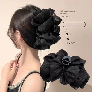 Kẹp Tóc Hình Nơ Lưới Bong Bóng Hai Mặt Màu Trắng Đen Phong Cách Pháp Cổ Điển Thanh Lịch