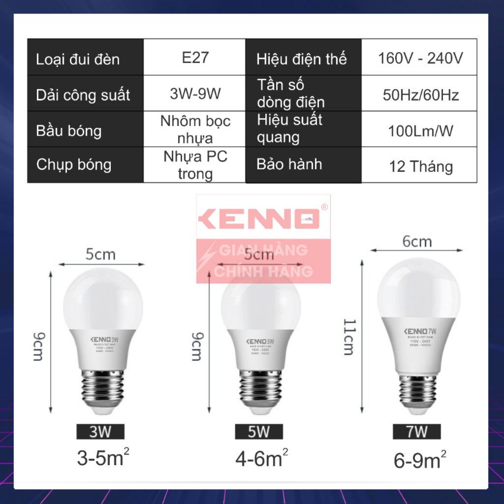 Bóng LED bulb tròn trang trí 3W kín nước Qled/Kenno ánh sáng trắng, vàng