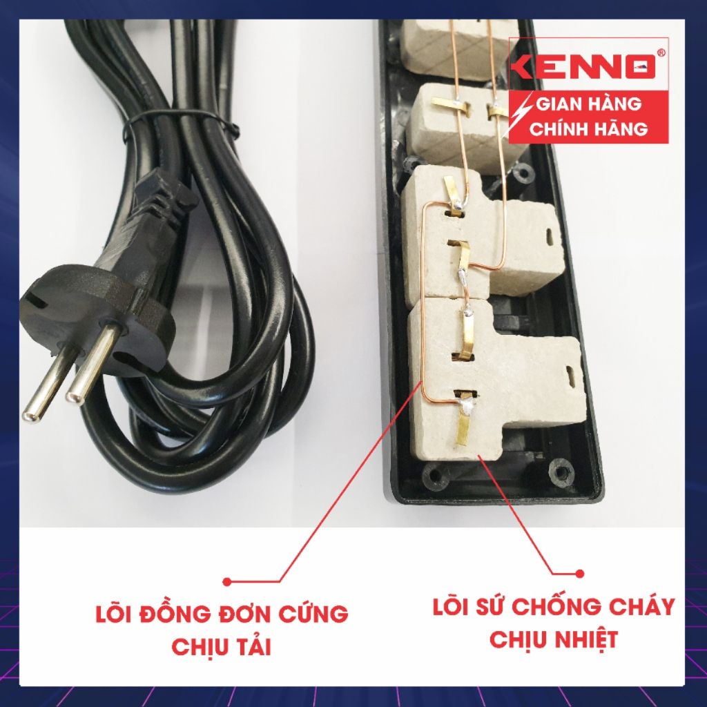 Ổ cắm điện Đa năng chịu tải 3A3 3A5 Qled/Kenno 1200W 3 lỗ cắm lõi đồng cao cấp