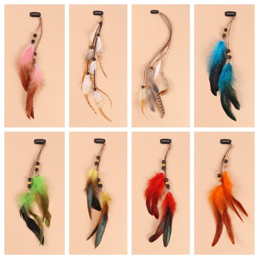 JIMMYCHOOEC Mũ Lông Vũ, Tua Dài Vintage Mũ Lông Vũ Băng Đô, Phụ Kiện Tóc Gypsy Trang Phục Handmade Đảng Phong Cách Boho Tóc Cô Gái