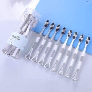 Set Bàn Chải Đánh Răng 2 Đầu Có Cạo Rơ Lưỡi (Hộp Tròn Xám)