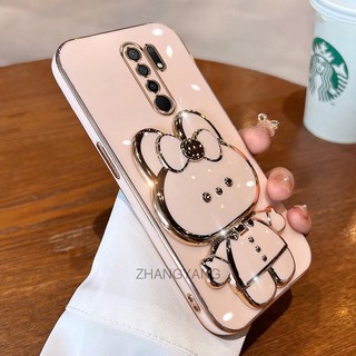 ốp lưng redmi 9 Ốp Điện Thoại TPU Silicon Mềm Mạ Điện Gắn Gương Trang Điểm Hình Thỏ 3D Cho redmi 9