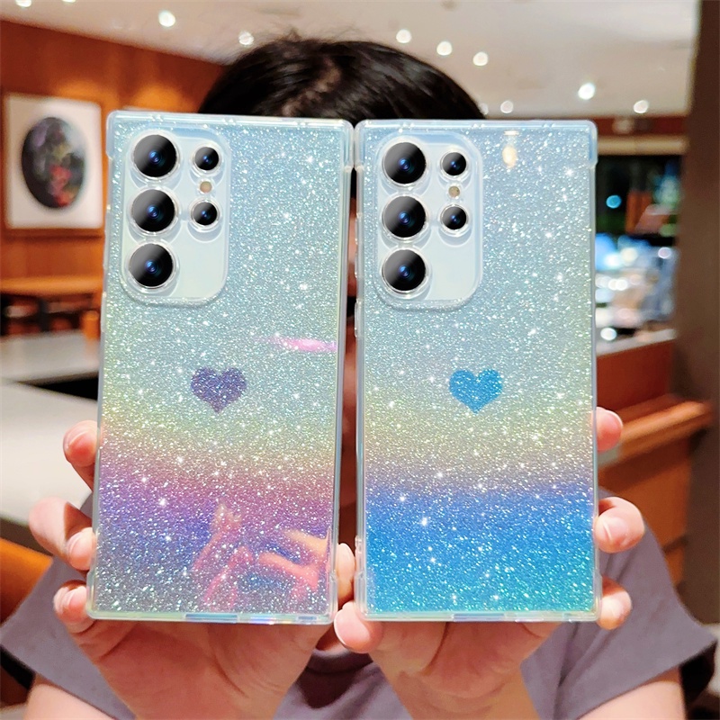 Ốp điện thoại trong suốt hình trái tim tình yêu sang trọng lấp lánh cho Samsung Galaxy S24 S23 UItra S22 Plus S23 S21 S20 FE Vỏ chống sốc