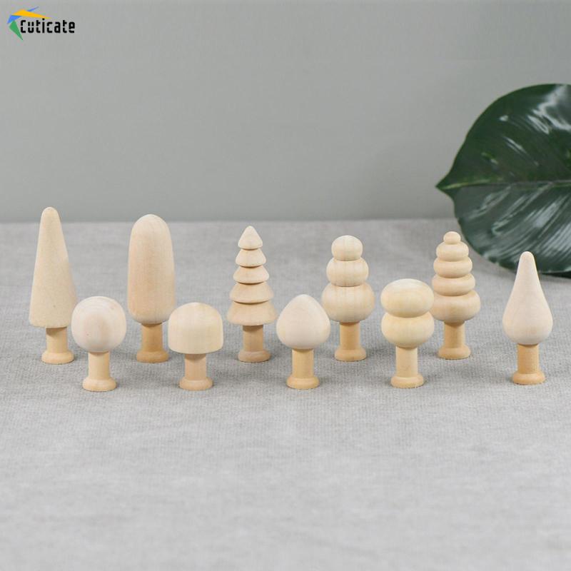 [Cuticate]Bộ 10 Cây Gỗ mini Không Sơn Dùng Trang Trí Giáng Sinh