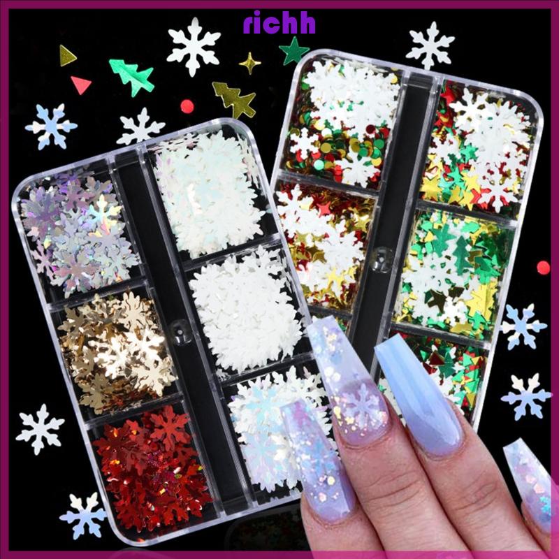 Richh Hộp Sequin Hình Bông Tuyết / Ngôi Sao Lấp Lánh Trang Trí Móng Nghệ Thuật