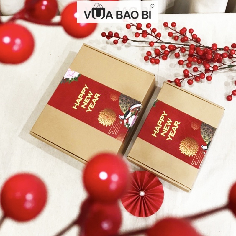 Hộp đựng quà Tết kraft kèm túi, rơm lót - Hộp quà Tết đựng bánh kẹo quà ...
