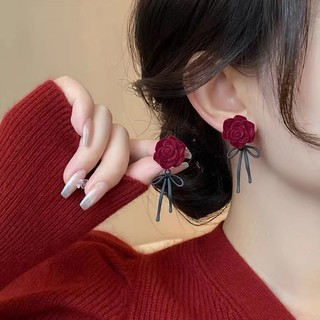 Khuyên Tai Nơ Đỏ Thiết Kế Đơn Giản Thời Trang Hàn Quốc