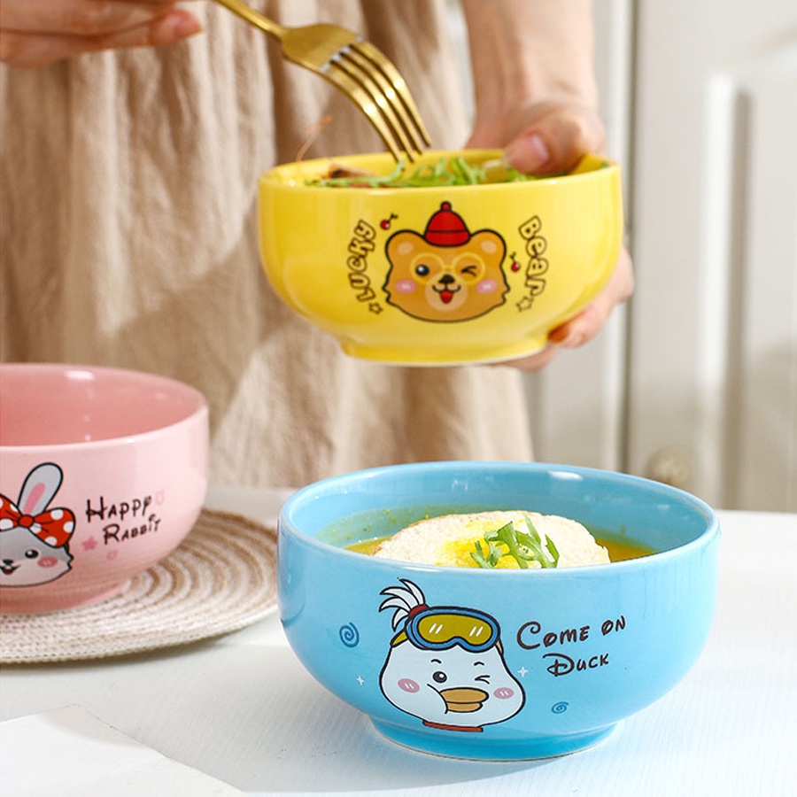 Bát Ăn Cơm Cute Bằng Sứ In Hình Vịt Thỏ Gấu - Chén Ăn Cơm Cho Trẻ Em Hoạt Hình Dễ Thương Phong Cách Hàn Quốc