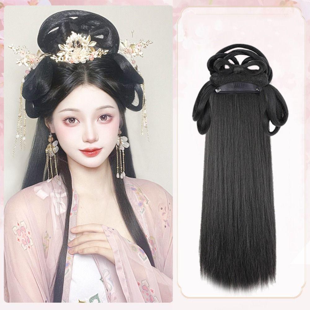 Tóc giả Trung Quốc, phù hợp Hanfu và chụp ảnh, phụ kiện tóc đen dạng búi