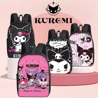 [Hàng Tại Chỗ] Ba Lô kuromi Sức Chứa Lớn Chống Nước Chống Mài Mòn In Hình Hoạt Hình Dễ Thương Một Mặt Phù Hợp Với Bé Gái Và Trẻ Em 16 inch