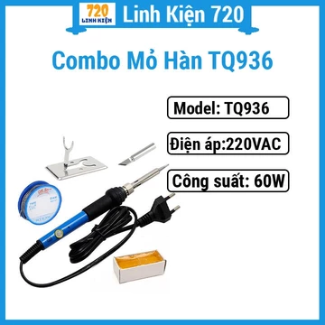 Mỏ hàn thiếc, máy hàn thiếc, tay hàn điều chỉnh nhiệt độ TQ 936 220V-60W + thiếc hàn, nhựa thông, kệ hàn, 1 mũi hàn