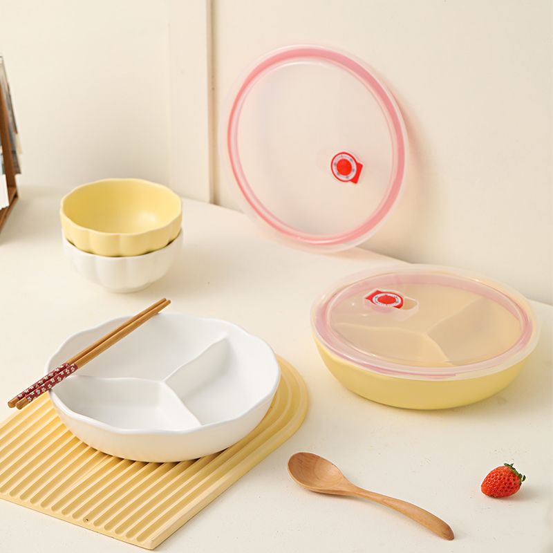 Khay sứ chia ngăn 211, hộp cơm Bento, hộp bảo quản tươi, đĩa ăn cho một người