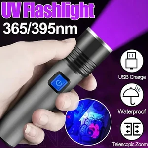 Đèn Pin UV 395 / 365nm 3 Chế Độ Có Thể Sạc Lại Bằng Cổng USB / Đèn LED UV / Đen Chống Nước Dành Cho Thú Cưng