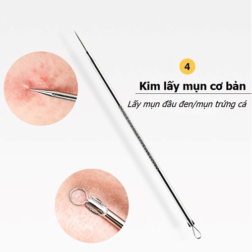 Bộ Nặn Mụn 5 Món Cao Cấp Inox Không Gỉ, Bộ Nặn Mụn Đầu Đen 5 Chi Tiết TOOL
