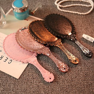 Gương trang điểm cầm tay Công Chúa Hoàng Cung Không Gập chạm khắc họa tiết phong cách vintage thời trang - SUNND