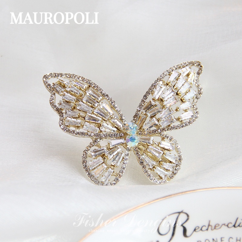 Mauropoli [Sẵn Sàng] Phong Cách Mới Sáng Bóng Zircon Kim Cương Giả Bướm Mùa Xuân Kẹp Tóc Bướm Lớn Kim Loại Hàn Quốc Phụ Kiện Tóc Kẹp Mũ Đội Đầu