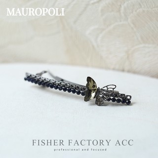 Mauropoli [Sẵn sàng] Kẹp cặp hoa một chữ đính kim cương cổ điển Phiên bản Hàn Quốc Bướm đính đá bên kẹp cặp mũ đội đầu