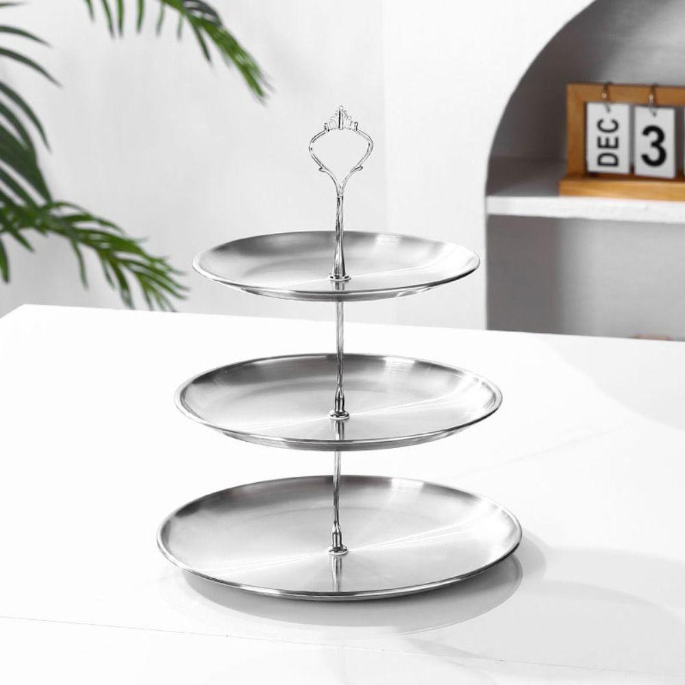 Giá đỡ trái cây bằng thép không gỉ DARON, Khay đựng bánh tráng miệng dễ sử dụng bằng thép không gỉ, kiểu dáng không dễ bị biến dạng 2 / 3 lớp có tay cầm Hộp trưng bày món tráng miệng Tiệc sinh nhật