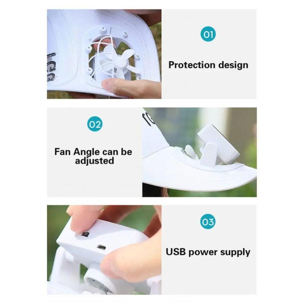 Wanyedi Fan Sunhat, Quạt Sạc USB Gió Mạnh Mũ Bóng Chày, Sạc Thường Ngày Vành Dài Quạt Có Thể Tháo Rời Chống Nắng Mũ Nam Nữ