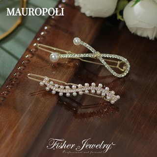 Mauropoli [Sẵn sàng] Kẹp tóc nửa mảnh Đầu sau đính đá Ngọc trai Kẹp tóc bên hông Kẹp tóc phong cách mới Mũ đội đầu khóa ếch