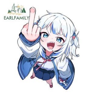 EARLFAMILY 13cm Gura Cá Mập Cô Gái Dễ Thương Anime Xe Dán Kính Chắn Gió Laptop Chống Thấm Nước Decal Ván Lướt Sóng Trang Trí Xe Máy