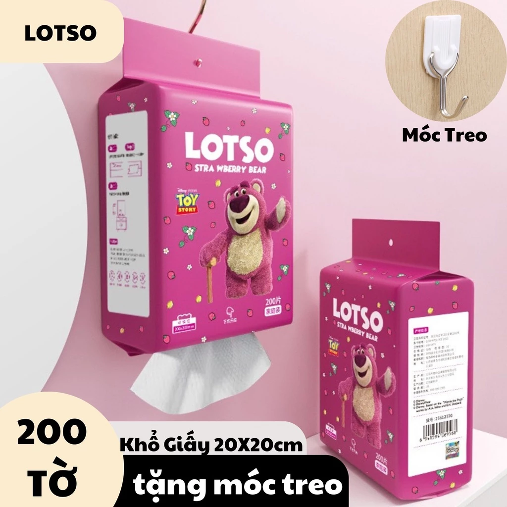Khăn Lau Đa Năng Gấu Dâu LOTSO Chính Hãng Nội Địa Trung 200 tờ Siêu Mềm Mại