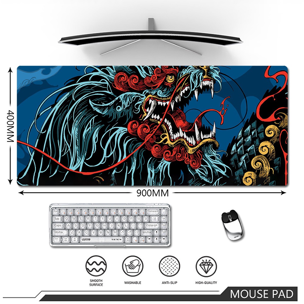 Phong Cách Nhật Bản Lớn Miếng Lót Chuột Nghệ Thuật Rồng Mousepad Đen Thảm XXL 900x400mm Văn Phòng Tại Nhà Cao Su Để Bàn Thảm Lớn Miếng Lót Bàn Phím