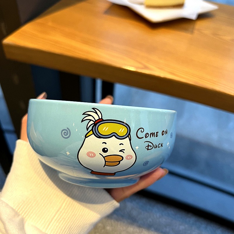 Bát Ăn Cơm Cute Bằng Sứ In Hình Vịt Thỏ Gấu - Chén Ăn Cơm Cho Trẻ Em Hoạt Hình Dễ Thương Phong Cách Hàn Quốc