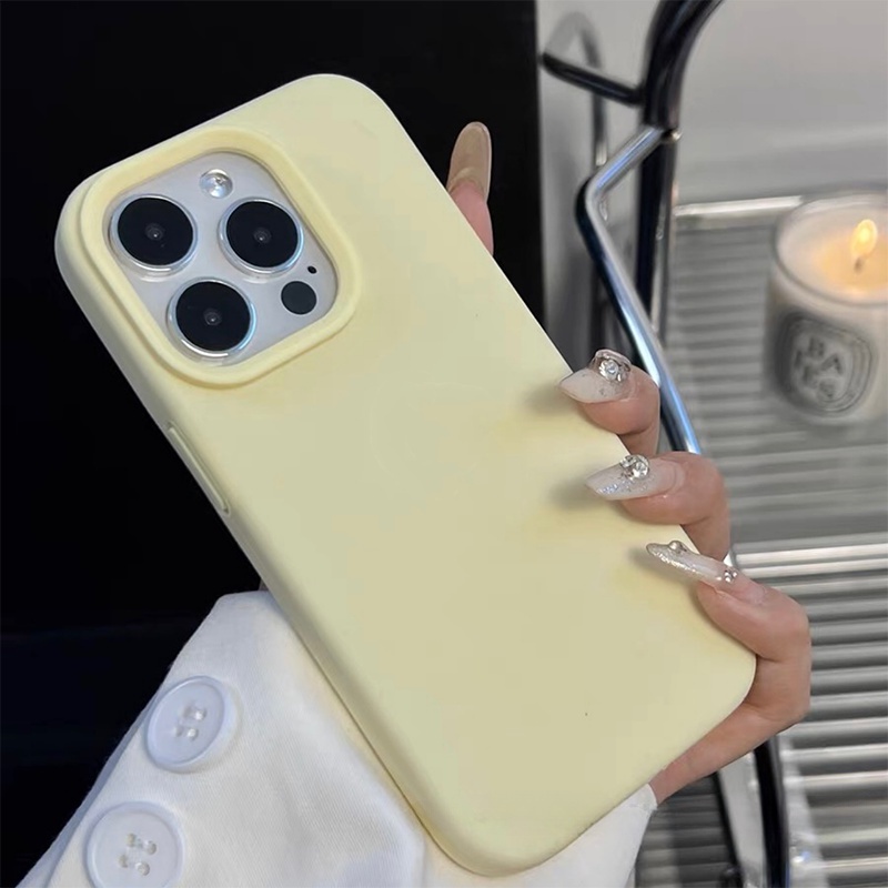 Ốp Điện Thoại Silicon Lỏng Màu Vàng Kem Đơn Giản Cho iPhone 17ProMax 16 15 14 13 12 11 Pro Max Bảo Vệ Toàn Diện Vỏ Mềm Bảo Vệ Chống Sốc