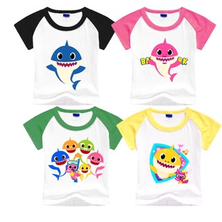 Hàng Tại Chỗ] Áo Thun cotton Tay Ngắn In Hình Cá Mập Hoạt Hình Dễ Thương Thời Trang Quà Tặng Sinh Nhật Hàng Ngày Cho Bé