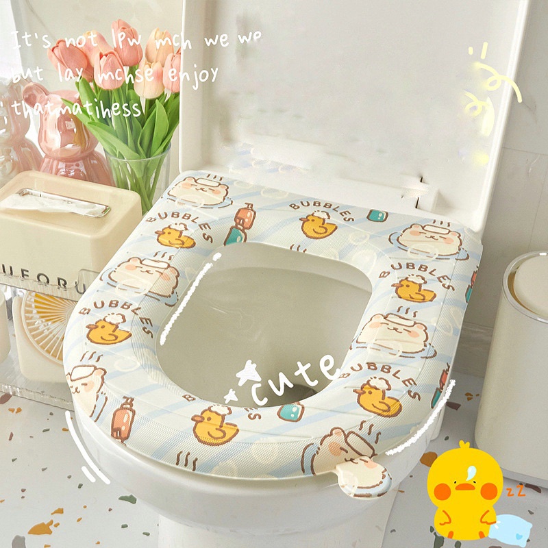 Đệm lót bồn cầu giữ ấm chống vi khuẩn bằng EVA chống thấm in họa tiết xinh xắn 43x39cm AAQ