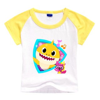 Hàng Tại Chỗ] Áo Thun cotton Tay Ngắn In Hình Cá Mập Hoạt Hình Dễ Thương Thời Trang Quà Tặng Sinh Nhật Hàng Ngày Cho Bé
