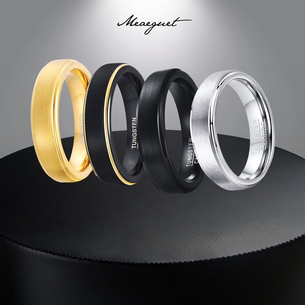 Meaeguet 5MM Nhẫn Thời Trang Dành Cho Nam, Đen Chải Thang Cạnh Nhẫn Vonfram Cặp Đôi Nhẫn