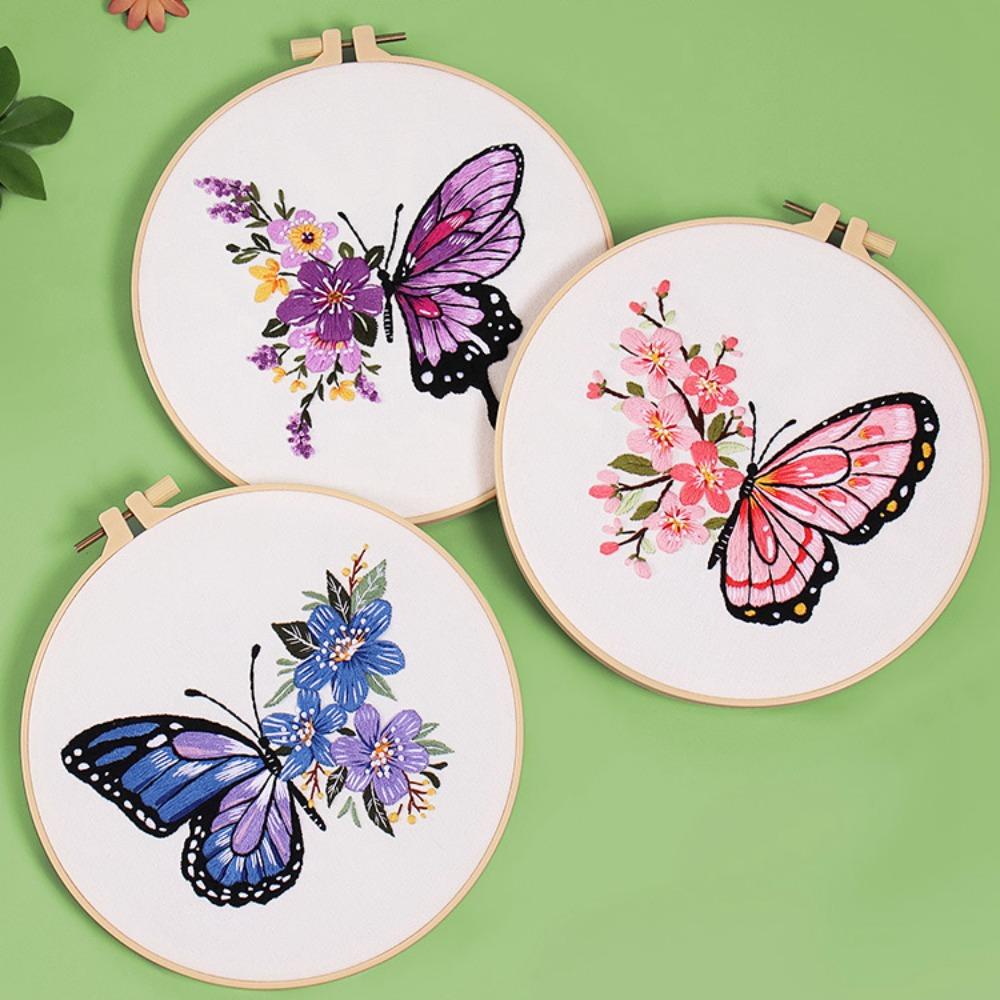 ODAKA Cross Stitch Kit, Bướm DIY Crafts Thêu Hoa, Trang Trí Kim Punch Handmade Kim Ren Thêu Hoop Người Mới Bắt Đầu