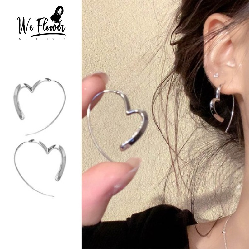 WeFlower Bông Tai Mạ Bạc 925 Hình Tròn Họa Tiết Trái Tim Thời Trang Cho Nữ