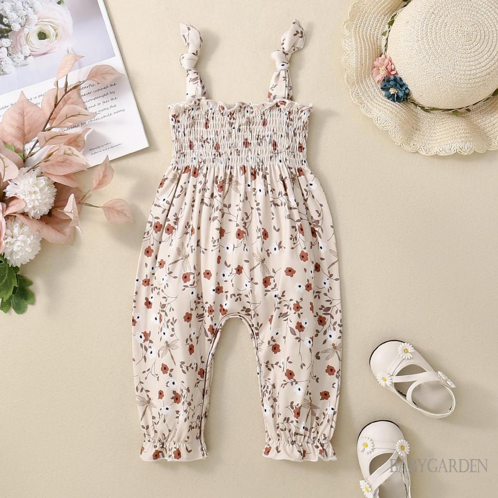 Bộ Áo Liền Quần Hai Dây Buộc Dây Họa Tiết Hoa Xinh Xắn Cho Bé Gái 0-24 Tháng Tuổi