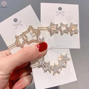 Punk Pentagram Vintage Crystal Star Kẹp Tóc Bông Tai Kẹp Mũ Thời Trang Cho Nữ Cô Gái Tóc Trang Sức Phụ Kiện Mới