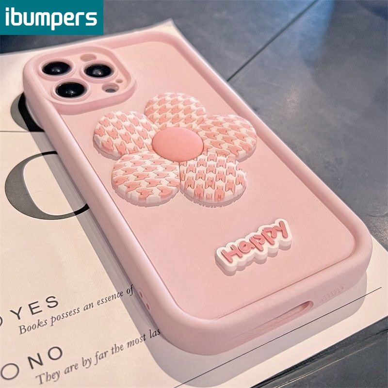 ibumpers Ốp iPhone 3D Hồng Đen Hoa Ốp Điện Thoại Silicon Mềm Cho Iphone 16 15 14 13 12 11 Pro Max X Xr Xs Max IP 7 8 Plus