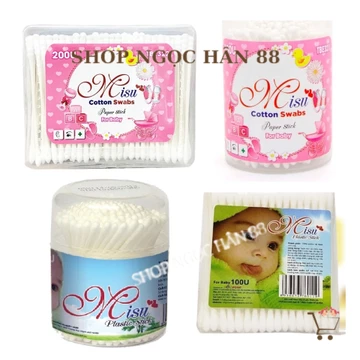 Tăm Bông trẻ em - Tăm bông Misu lỗi giấy/nhựa 100-200 que