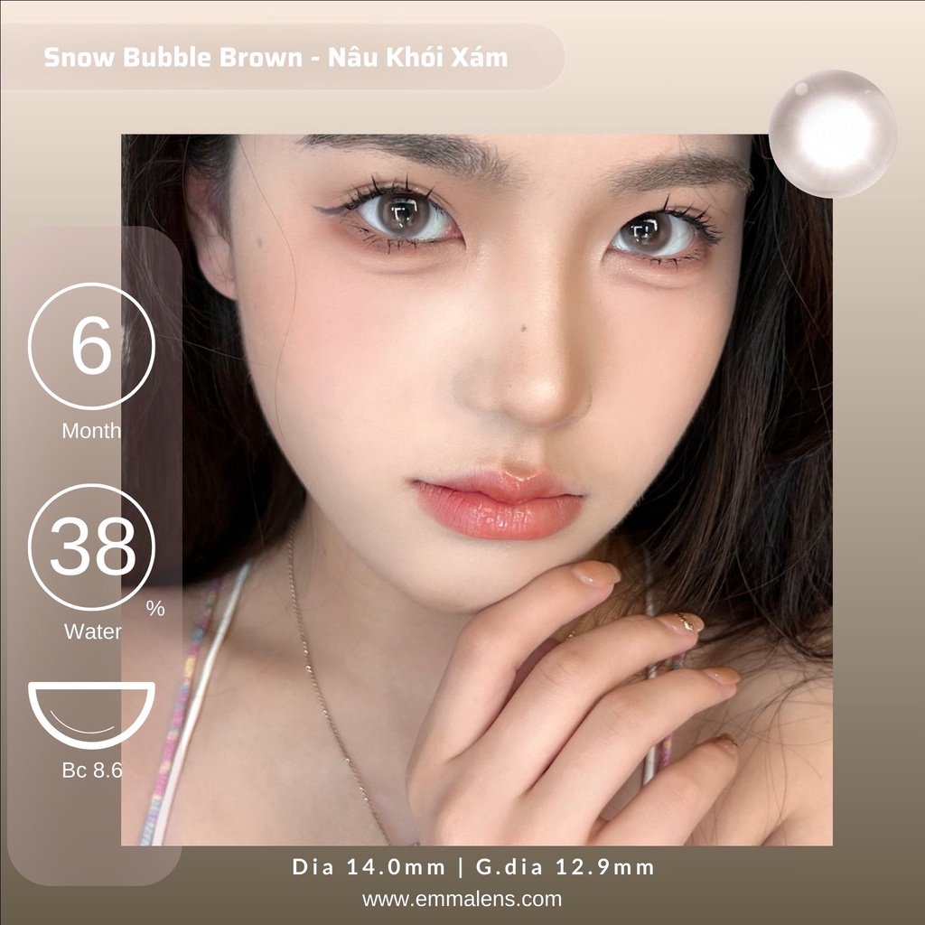 Kính áp tròng Snow Bubble Brown | Nâu Khói Xám | Emma Lens