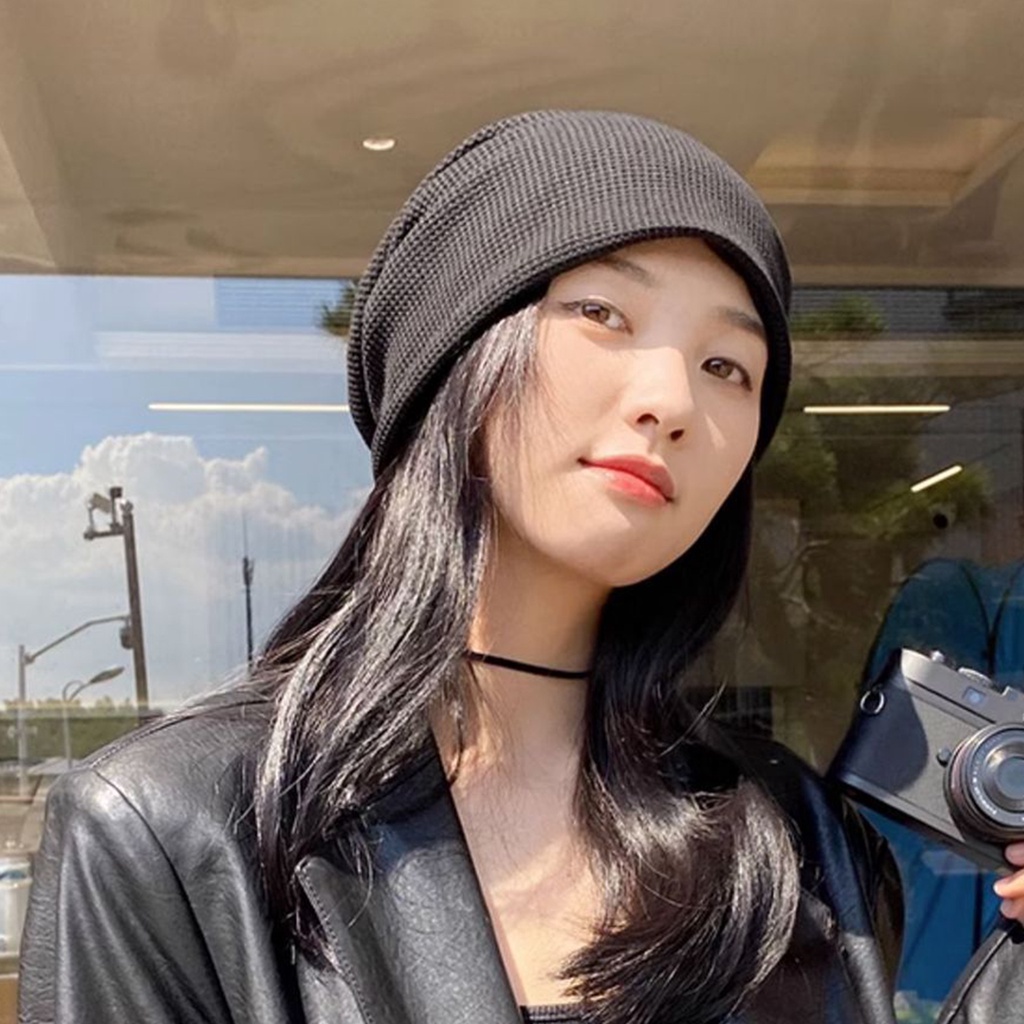 [một] Nam Nữ Mùa Xuân Thu Cọc Mũ Màu Trơn Không Vành Co Giãn Cao Đan Mũ Beanie Phụ Kiện Thời Trang